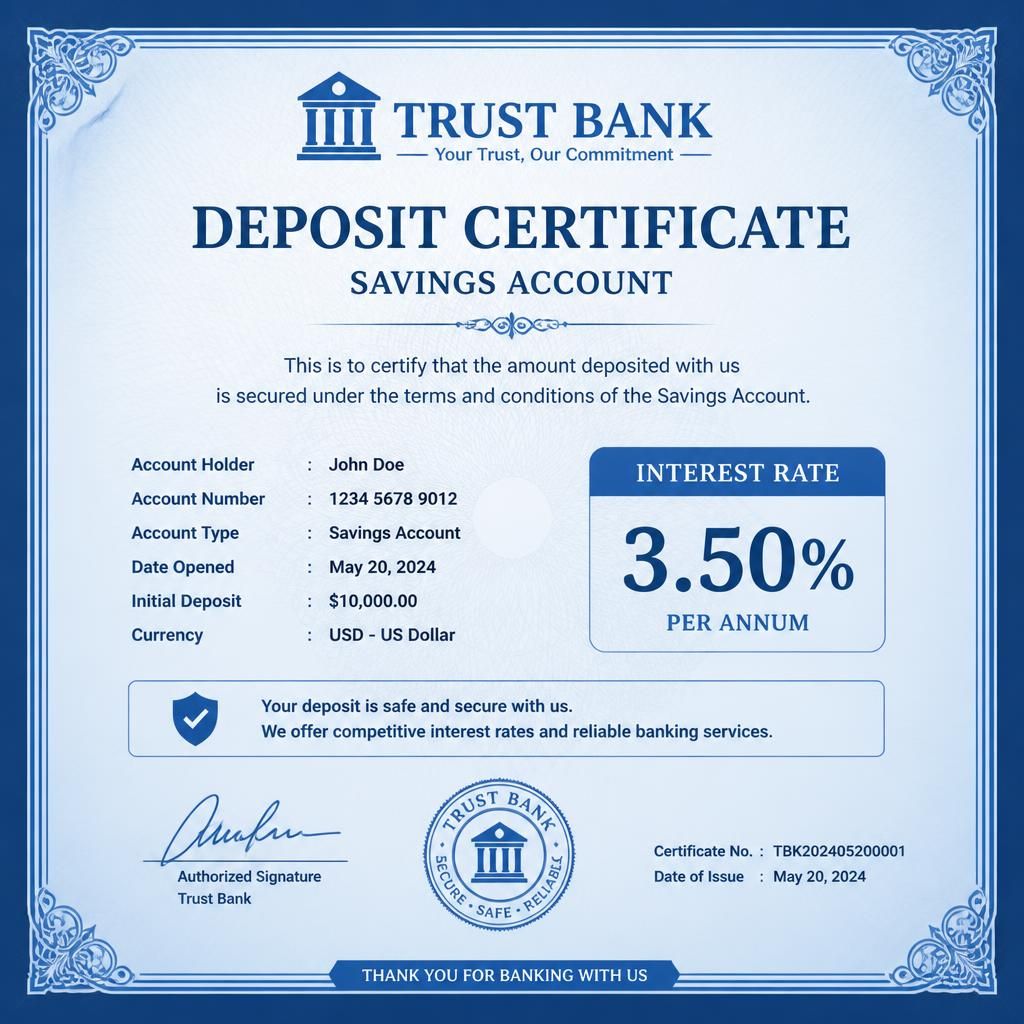 Certificado de depósito bancario e intereses de cuenta de ahorro