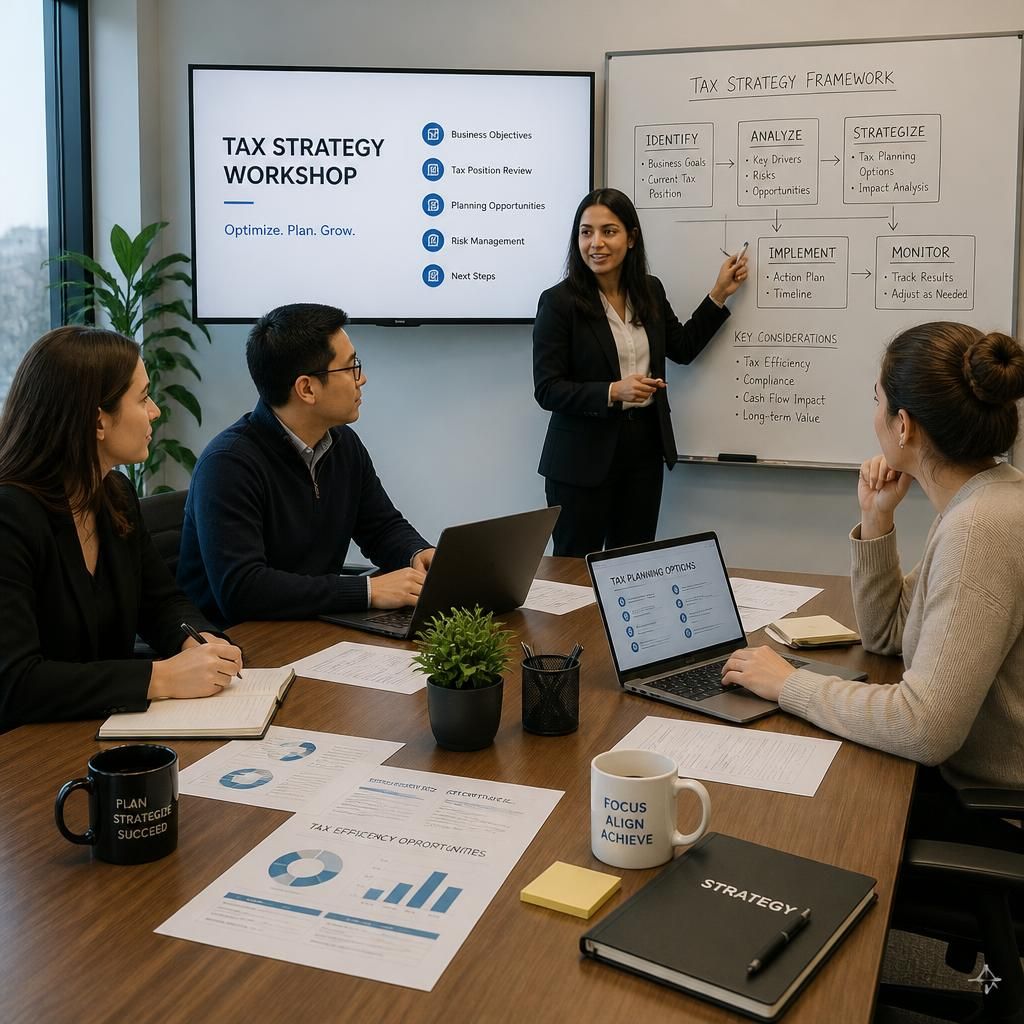 Equipo asesorando sobre estrategia fiscal
